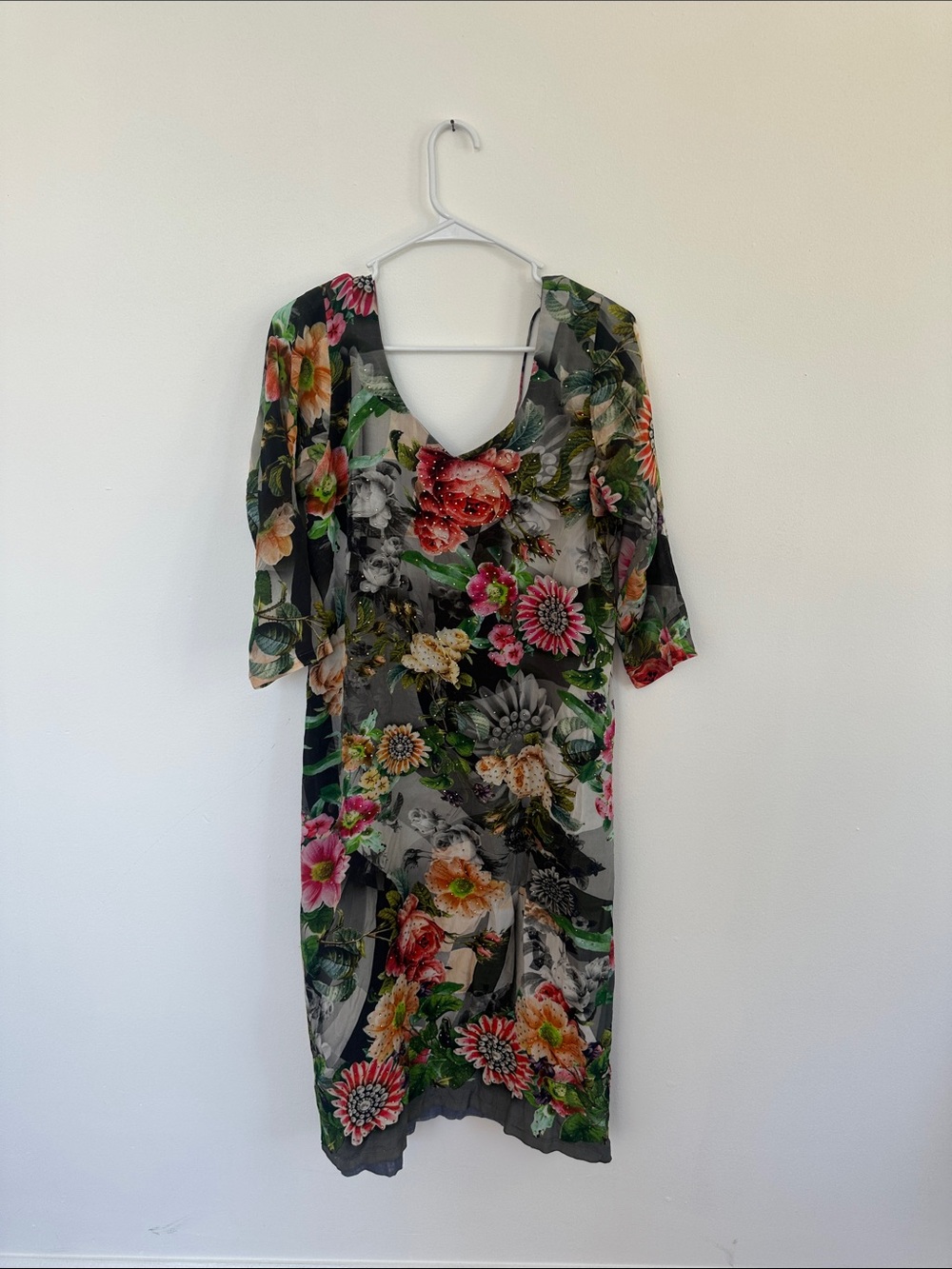 Floral V-Neck Midi Dress in Multicolor